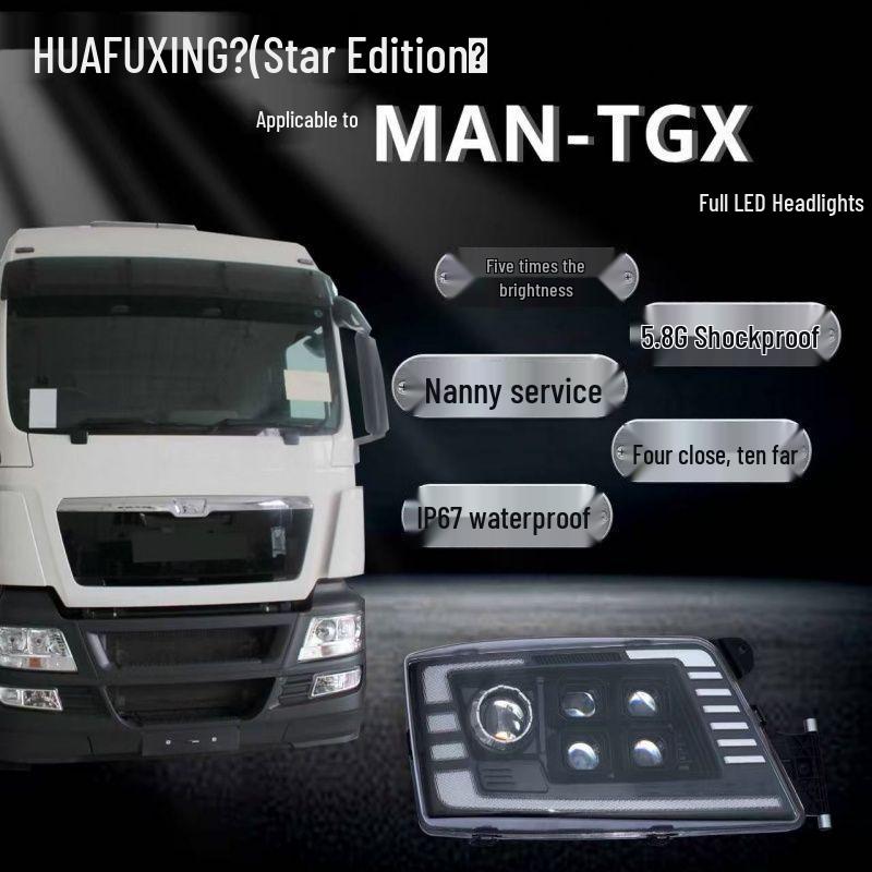 

MAN TGX Multi-lens LED Headlight with DRL, Sequential Turn Signals, 4 Low, 10 High Beams Driver Side