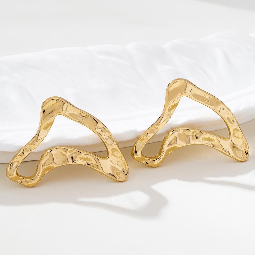 2026 European Style Geometric Hollow Metal Earrings for Women - Irregular, Exaggerated Design