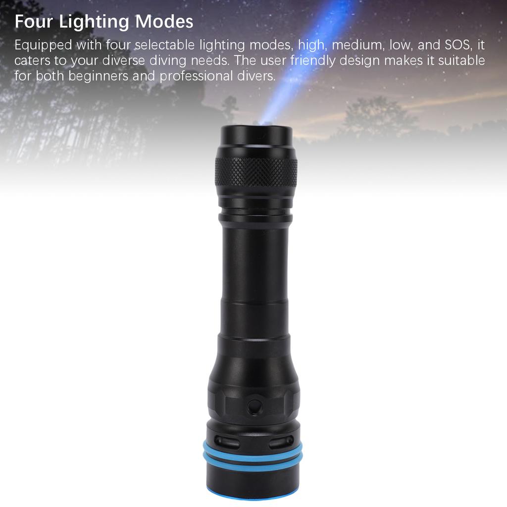 Scuba Diving Flashlight IPX8 Watertight 4 Modes 3600LM Dive Light with Power Indicator for Underwater Night Snorkeling