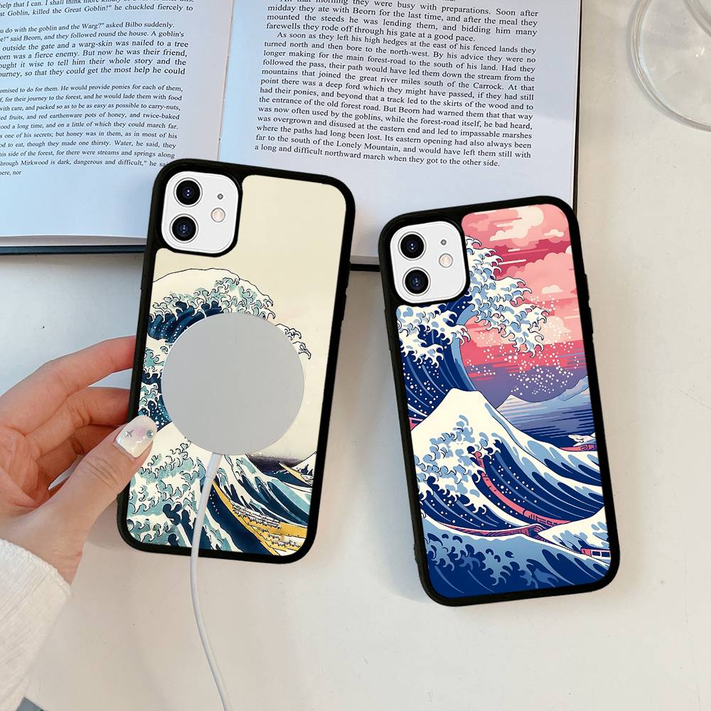 Kanagawa Great Wave Anime Phone Case Magnetic Case For IPhone 16 14 13 12 11 15 Pro Max Plus For Magsafe Wireless Charge Cover