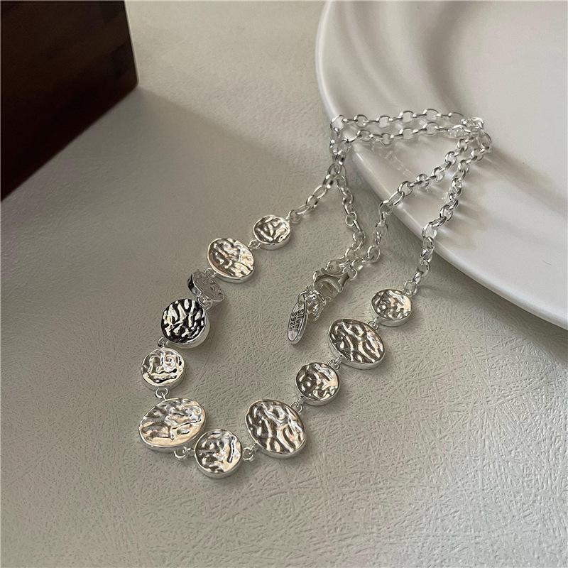 S925 Sterling Silver Fashion Texture Splicing Bracelet Necklace Korean Simple Personalized Collarbone Chain