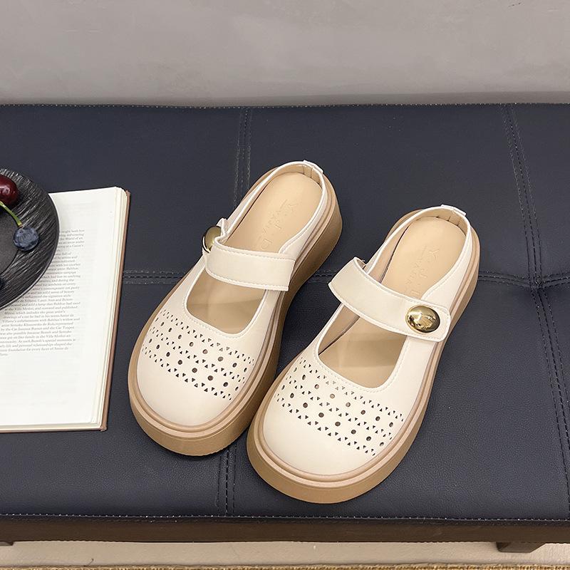 Foreign trade sandals women's 2025 summer new British style casual small leather shoes thick-soled round head comfortable soft-soled mother shoes