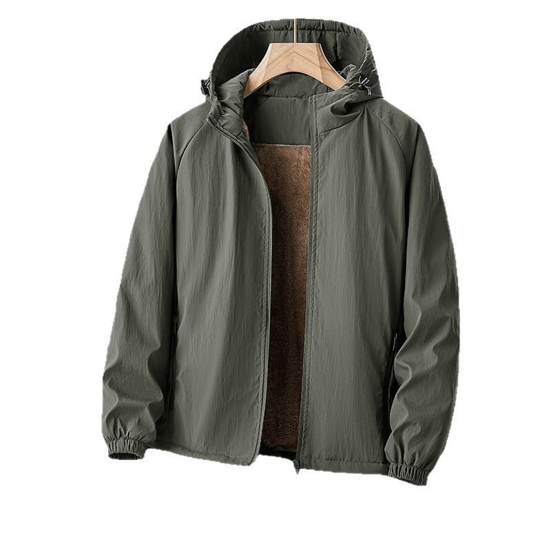 Mens Windproof Waterproof Fleece-Lined Cycling Jacket Winter Outdoor Sport Coat Hooded Loose Fit