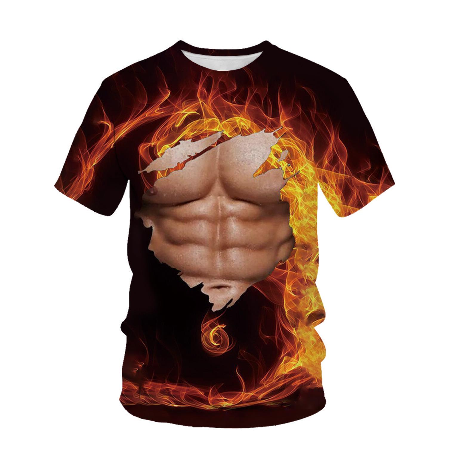 BOLIV MODA Muscle zomer-T-shirt voor heren, 3D digitaal bedrukte herentop met korte mouwen 6XL