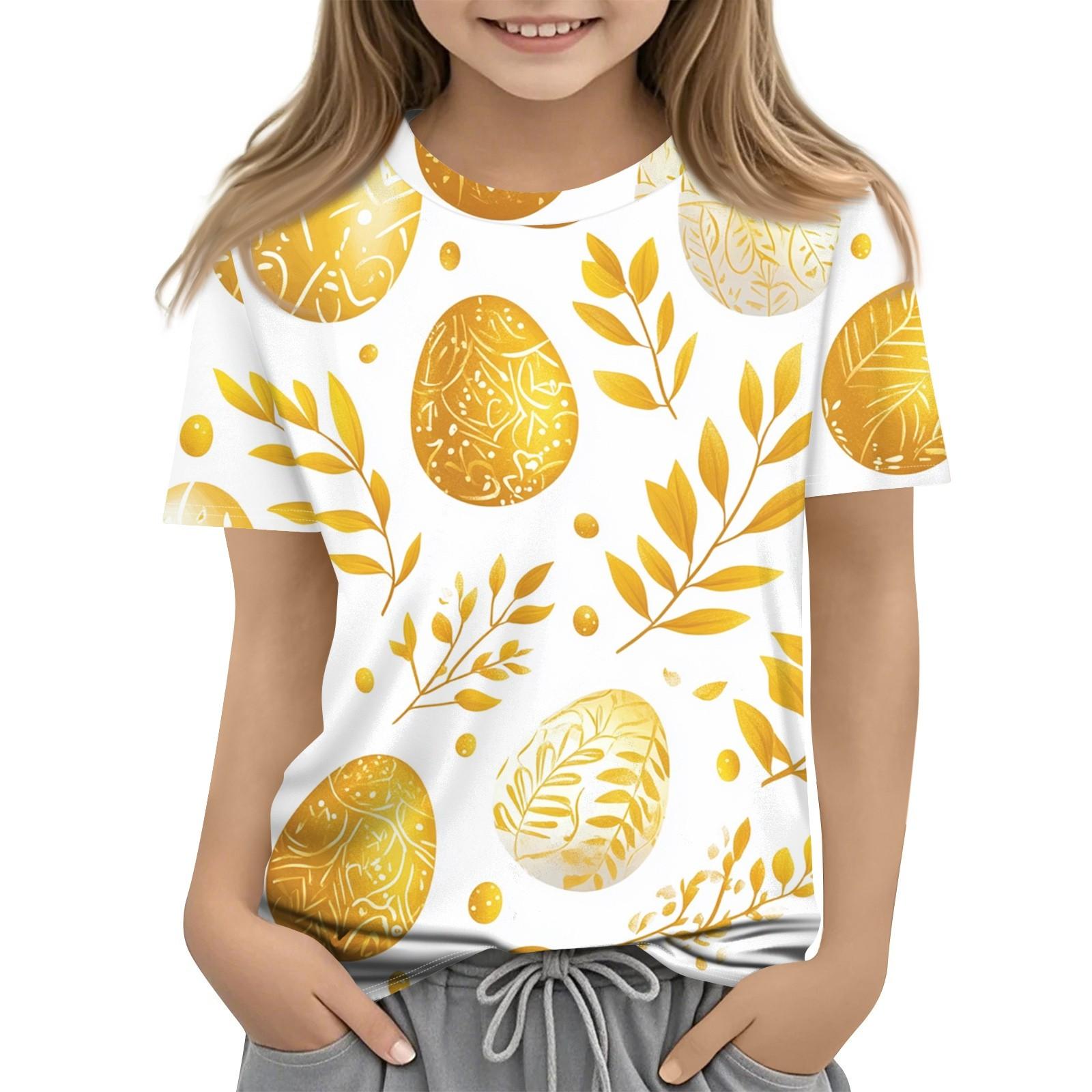 

Детская модная повседневная футболка с коротким рукавом и принтом в виде Пасхи и круглым вырезом 160 жёлтый