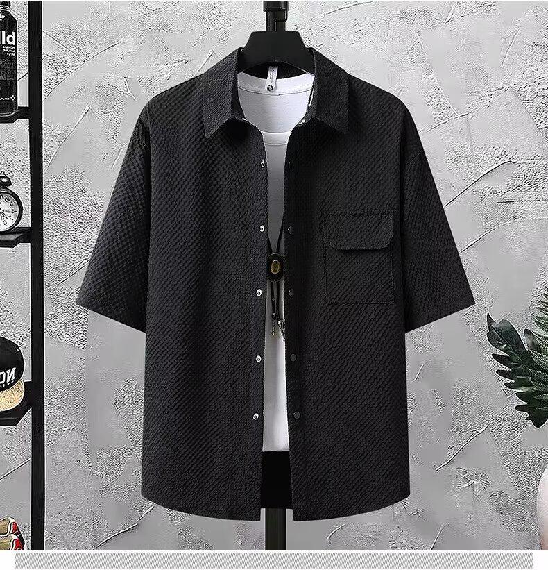 2026 Men's Casual Hong Kong Style Short Sleeve Shirt & Shorts Two-Piece Set