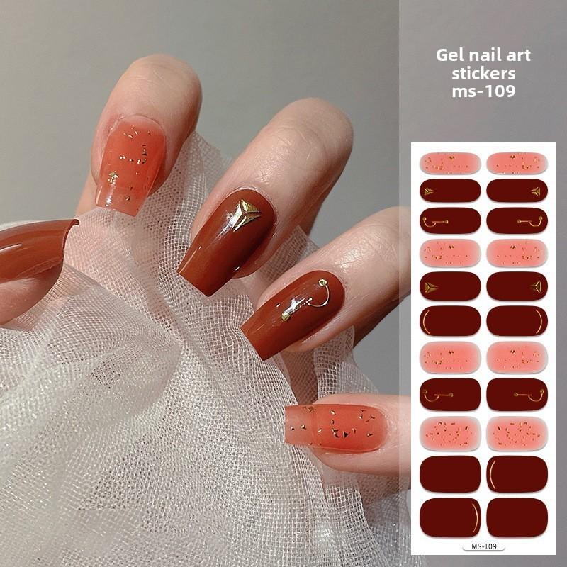 Gel Nail Stickers, 22-finger No-bake Nail Polish Glue, Wearable Nail Pads, Full Application