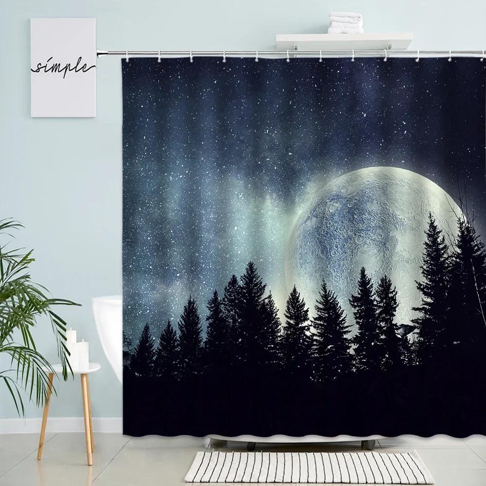 Fog Forest Shower Curtain Mountain Birds Winter Landscape Bath Curtains Modern Rural Nature Scenery Fabric Bathroom Decor Sets