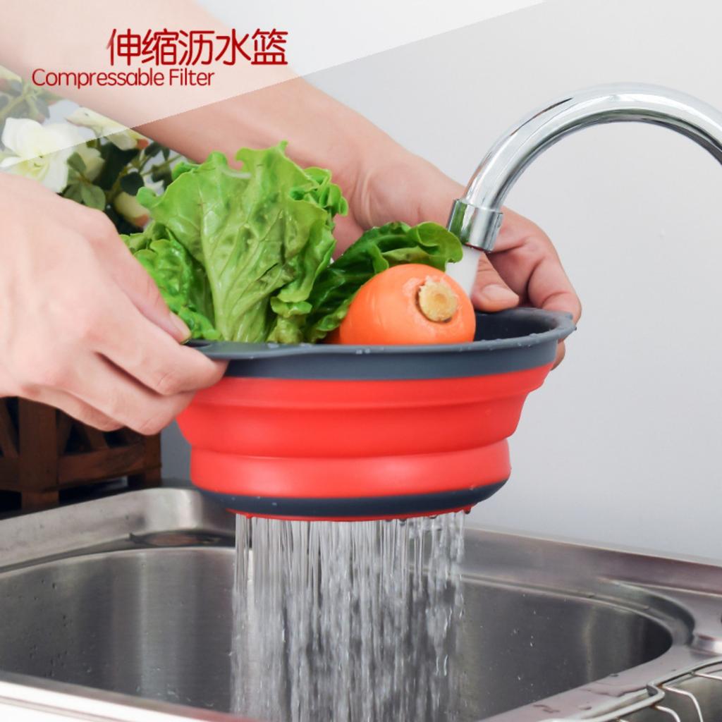 Round Foldable Basket Folding Fruit Basket 2-piece Set Filter Fruit Basket