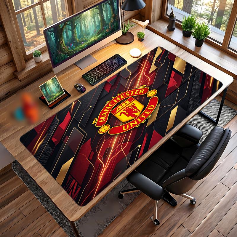 Tappetino Mouse Grande Stampato Manchester United, Tappetino da Scrivania Morbido in Gomma Antiscivolo per Gaming, Decorazione per Ufficio, Laptop, Computer
