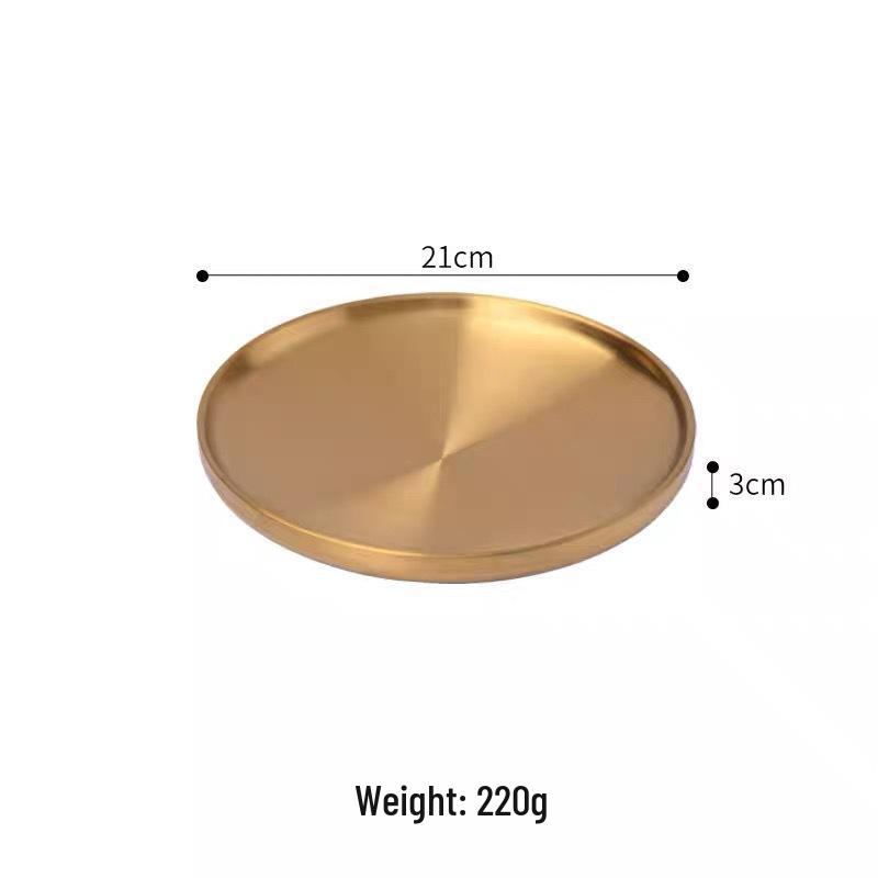 304 Stainless Steel Double-Layer Round Gold Plate for BBQ, Fruits, and Cakes