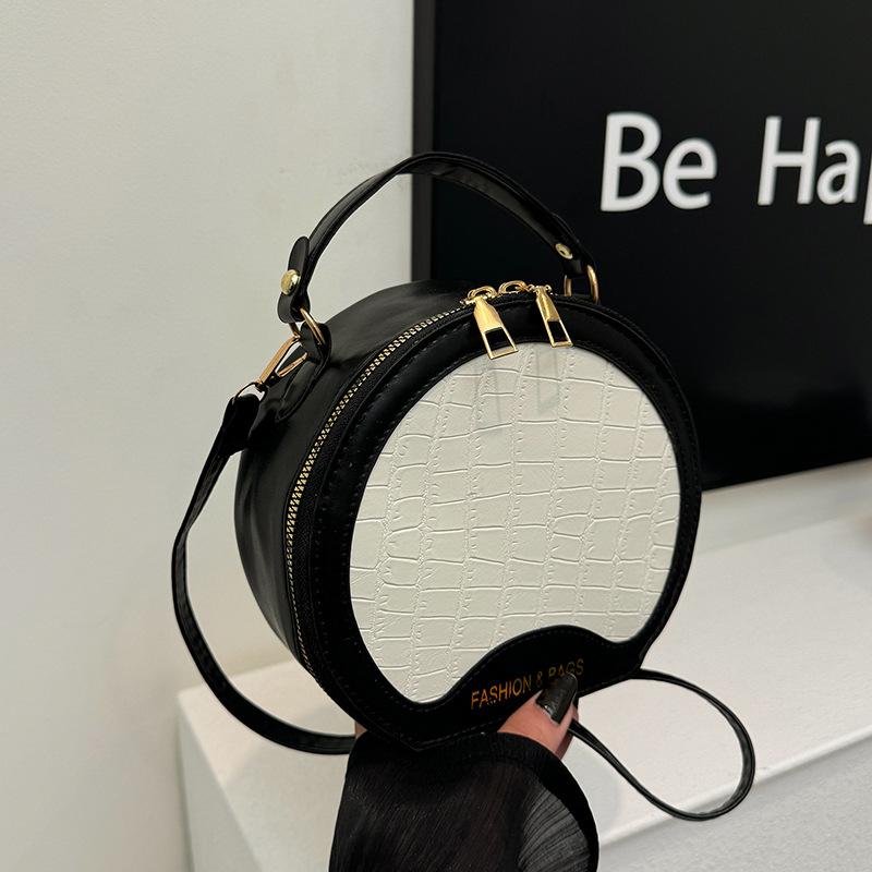 Textured Fashionable One-shoulder Crossbody Bag New Trendy and Fashionable Contrasting Color Crossbody Bag Simple Handbag Small Round Bag