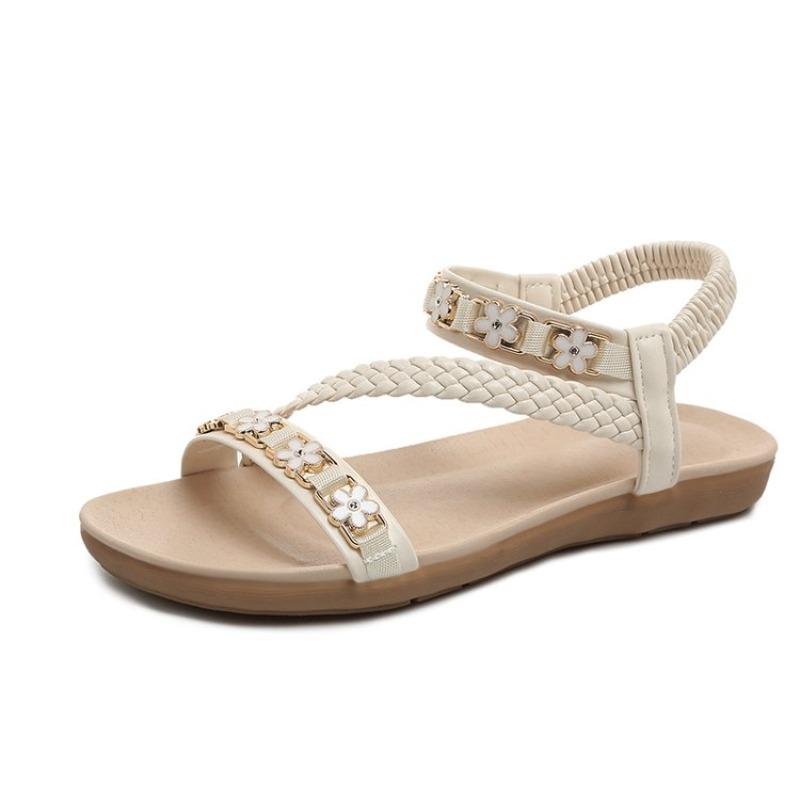 Summer Flat Flower Fashionable Beach Sandals European and American Lightweight Flat Elastic Band Women s Sandals 36