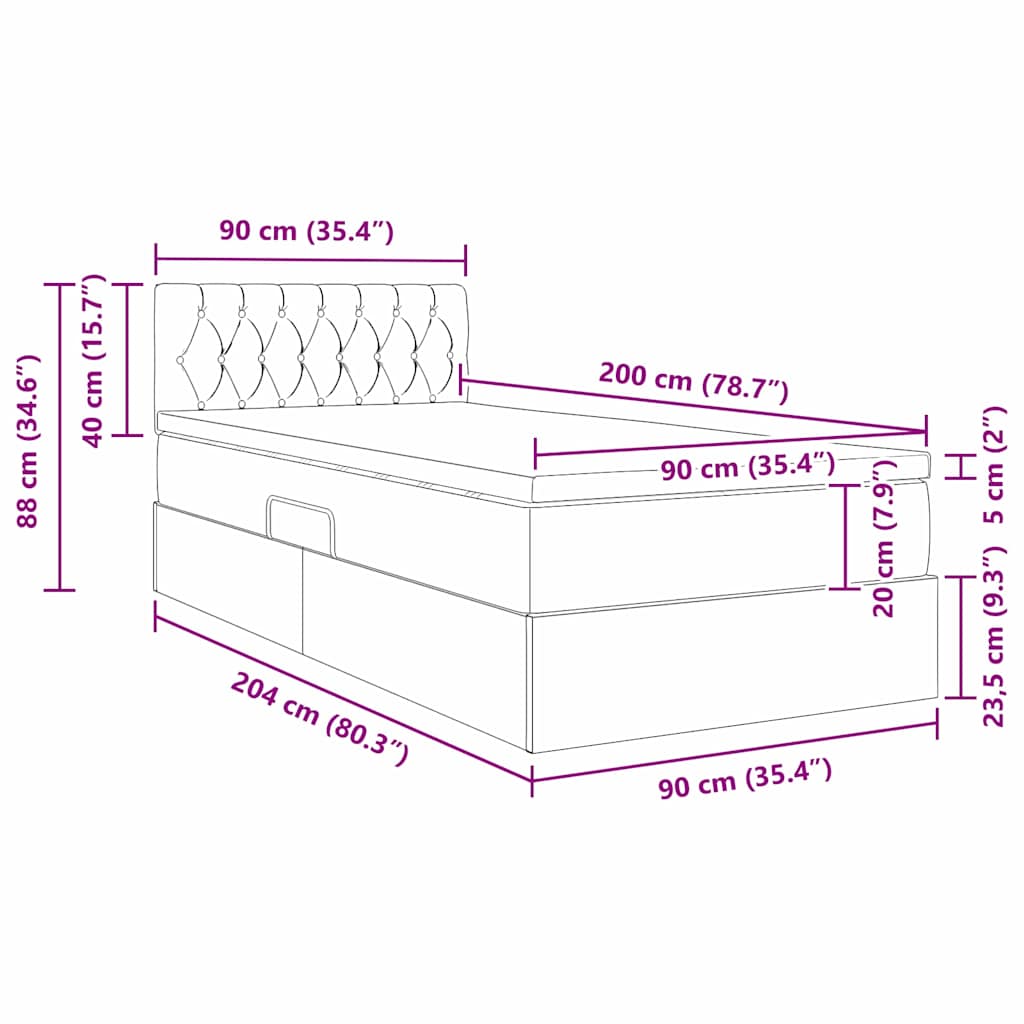 Storage Bed with Mattress Cream 90 X 200 Cm Particleboard