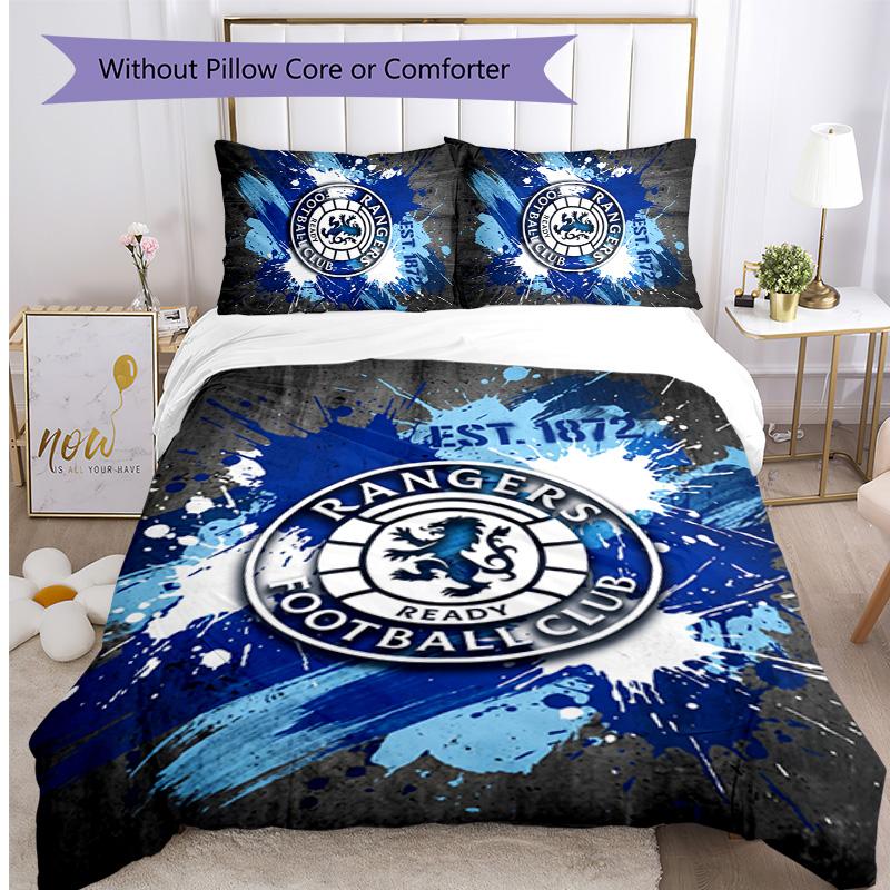 Set Biancheria da Letto Rangers FC Stampato 3 Pezzi Copripiumino Traspirante con Federe Biancheria da Letto Decorativa per Camera da Letto Casa
