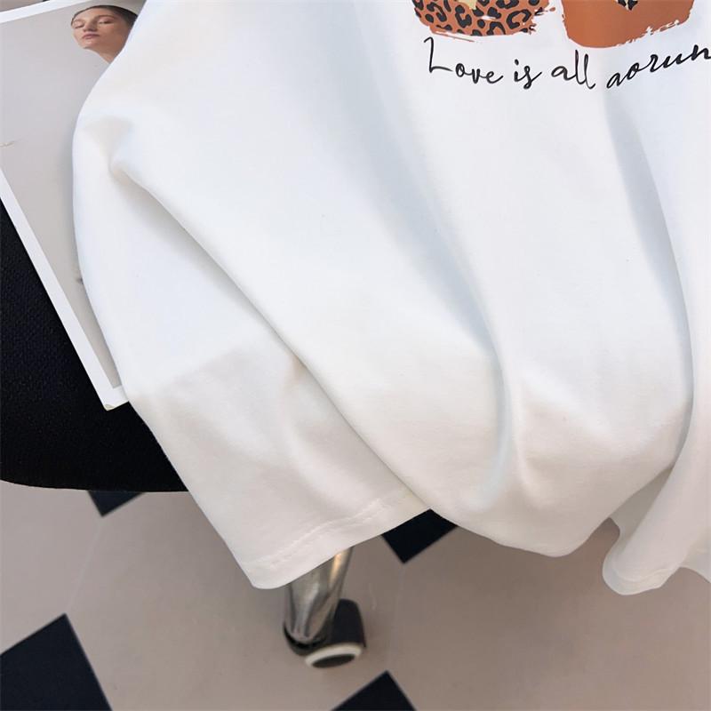 Plus Size Women's Mid-Length Loose Fit Round Neck Short Sleeve T-Shirt (200/300/350 Jin)
