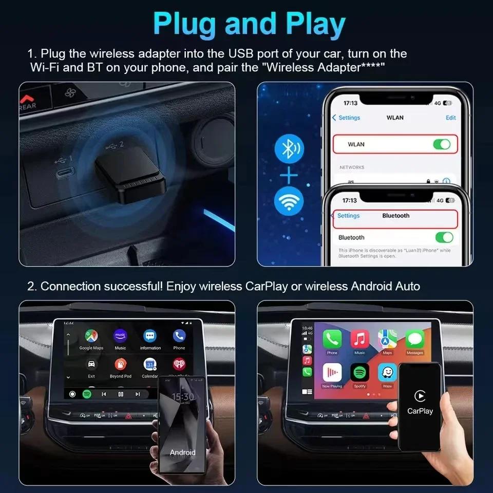 2in1 CarPlay Adapter Wired To Wireless CarPlay and Android Auto AI Box Dongle 5GHz WiFi Plug and Play Fashionable and Portable