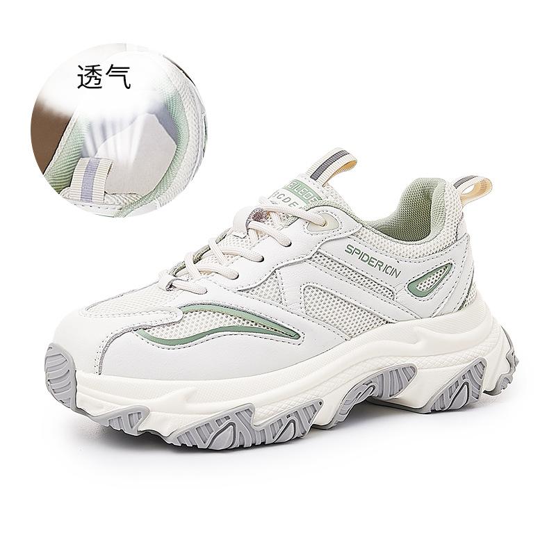 Leather dad shoes women's 2025 spring new women's platform color matching running women's shoes casual sports shoes