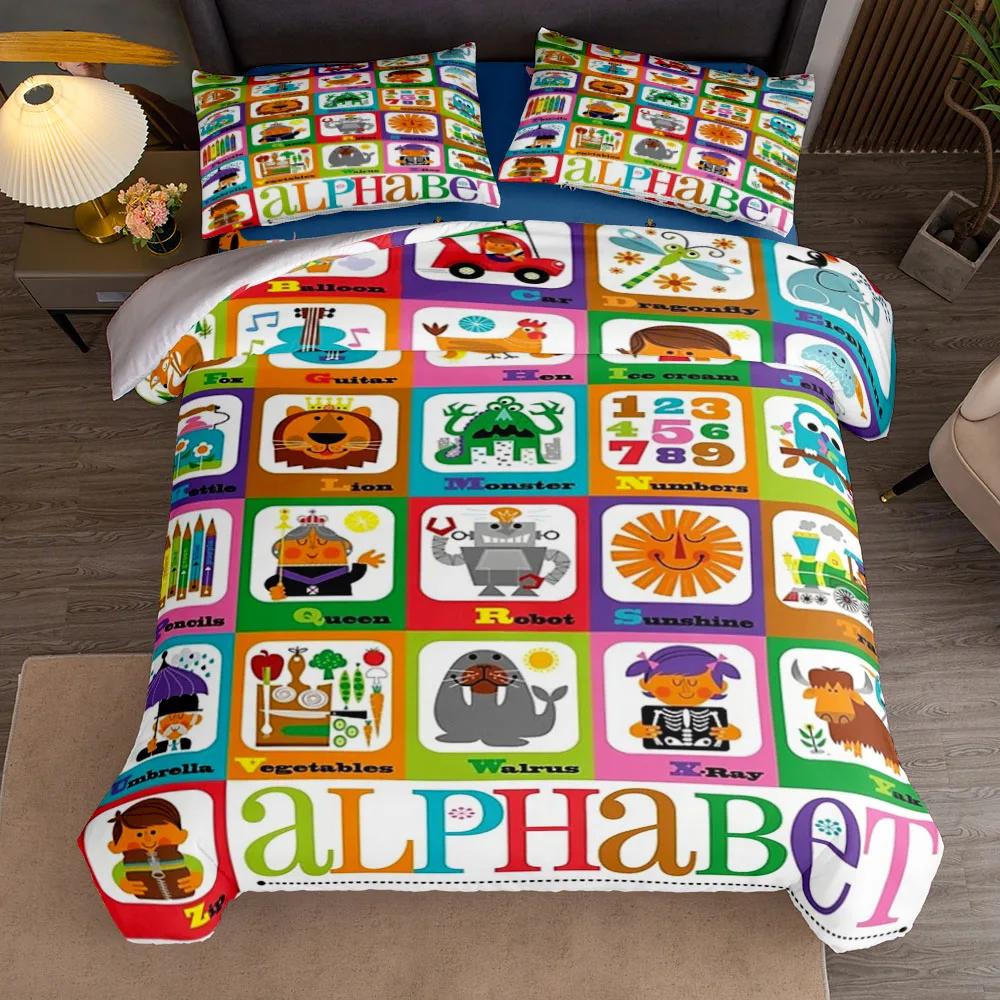 Preschool Teaching Automobiles ABC Bedding Set King Queen Double Full Twin Single Size Bed Linen Set
