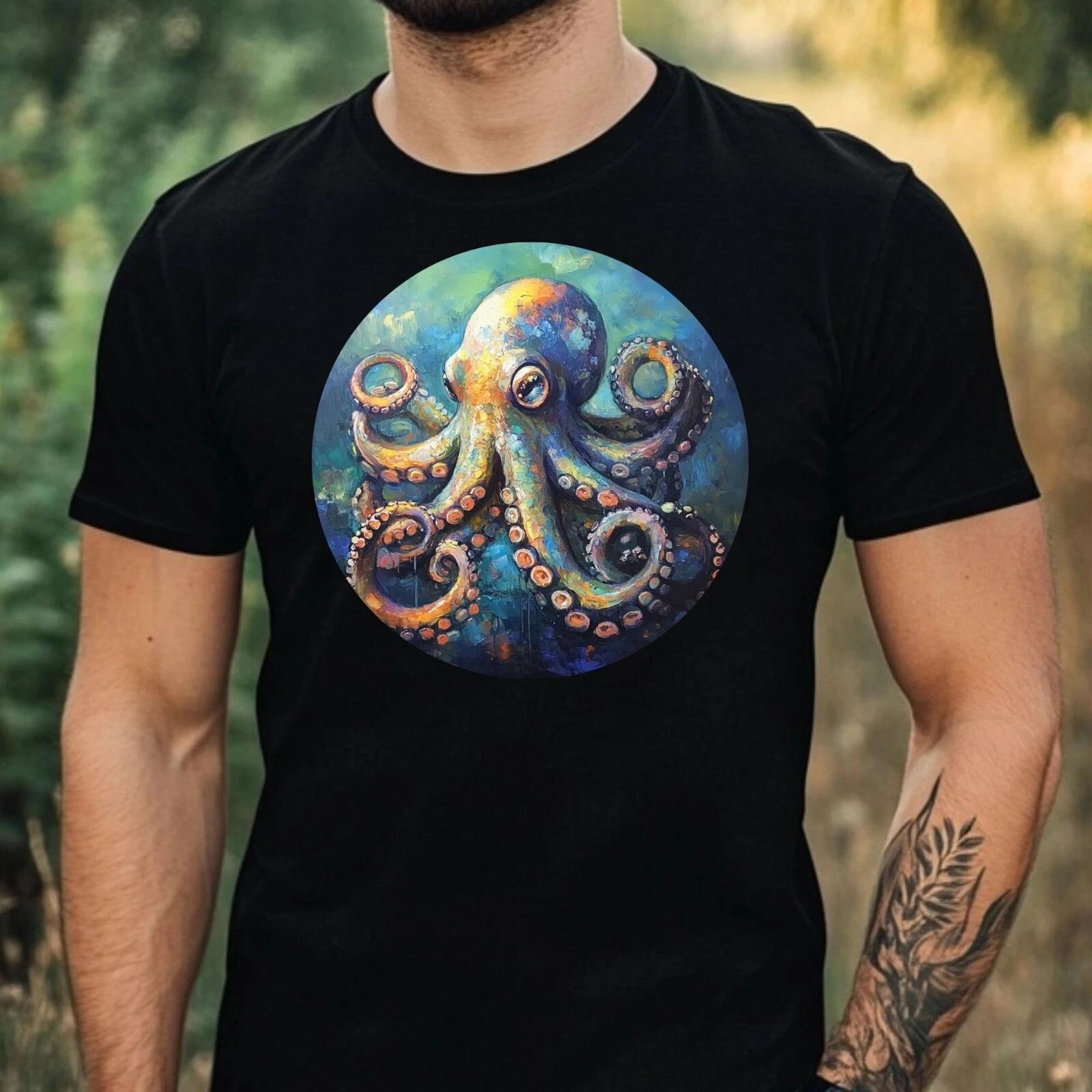 T-Shirt Herren Oktopus Portrait Motiv Baumwolle Größe XS bis 5XL XS