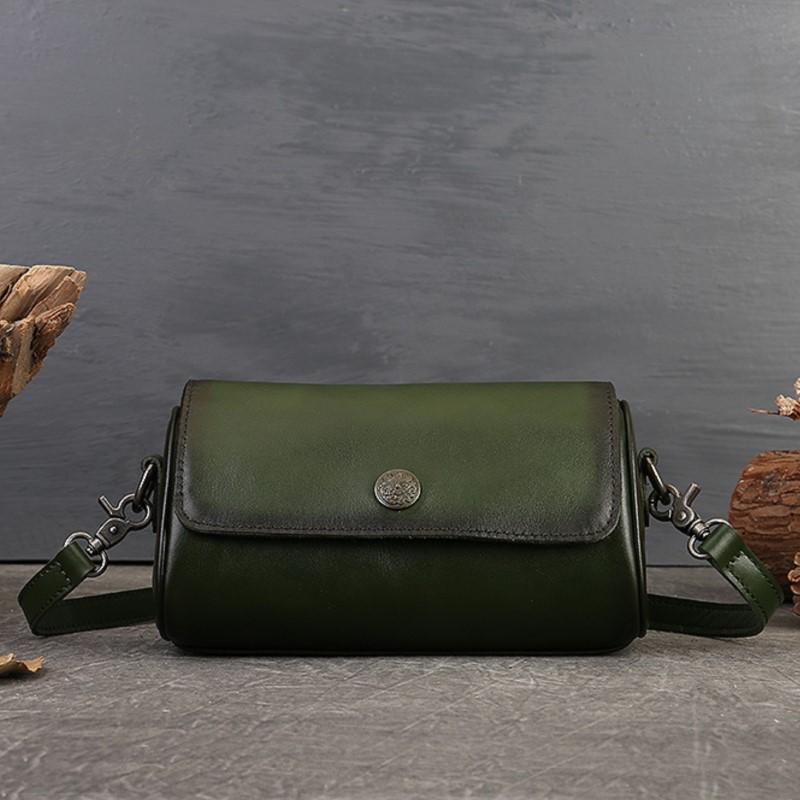 Johnature Vintage Genuine Leather Summer Pillow Bag Handmade Versatile Solid Color Women Shoulder & Crossbody Bags