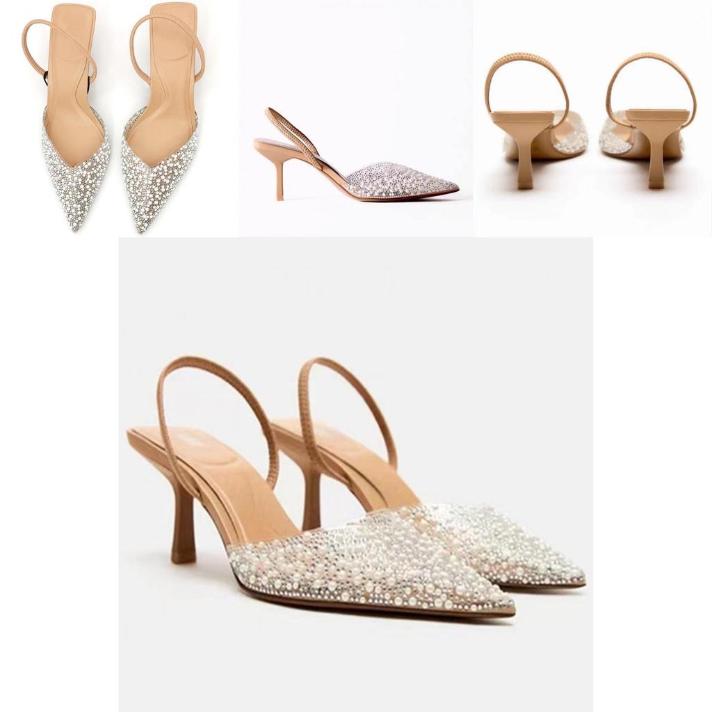 Open Toe High Heel Shoes With Pearl Details For Daily Use