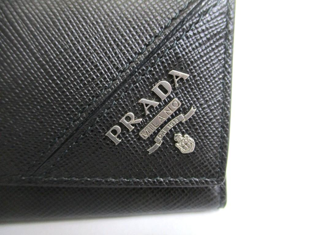 Authentic PRADA Black Saffiano Metal Leather 6 Pics Key Chain #b060  Open box