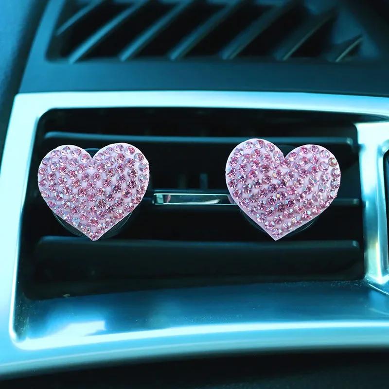 Car Air Outlet Perfume Clip Heart-shaped Rhinestone Car Air Conditioning Air Vent Decoration Perfume Clip Auto Accessories