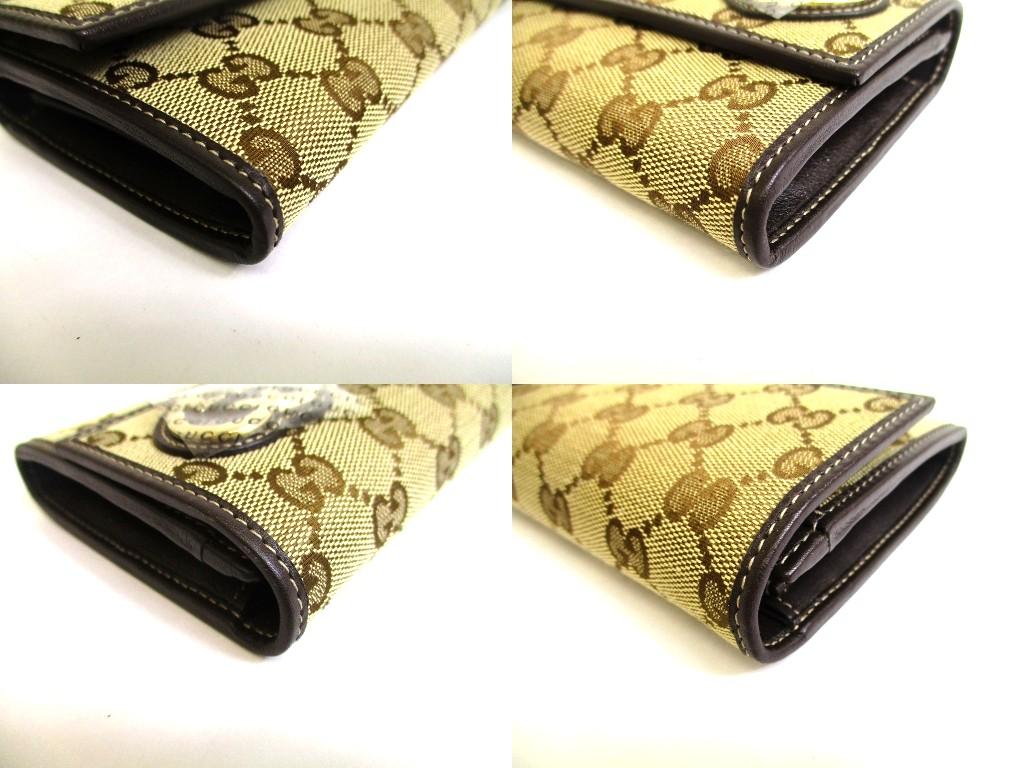 Authentic GUCCI Beige GG Canvas Dark Brown Leather Heart Motif Flap Wallet #b093  Open box