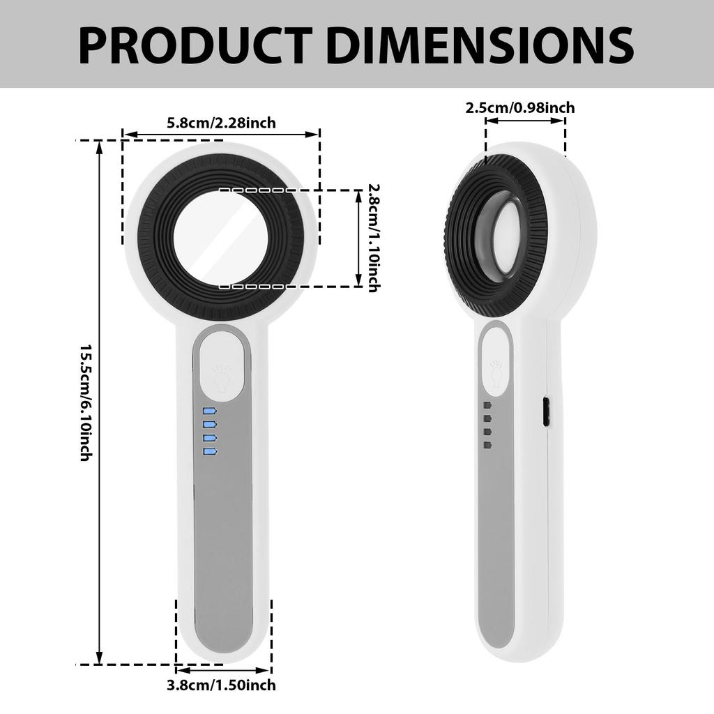 Magnifying Glass USB Rechargeable 60X Handheld Magnifier with Adjustable 3 Light Mode Electronic Magnifier for Watch Repair Read