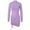 New Elegant Half Turtleneck Long Sleeved Drawstring Pleated Lace-up Dress Spring Autumn Bodycon Party Short Dress Female Solid Color Casual Clothing