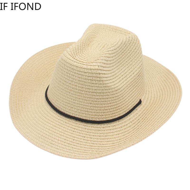 New Western Cowboy Straw Hat For Men Solid Curling Brim Beach Sun Hats Summer Women Panama Cowgirl Jazz Caps