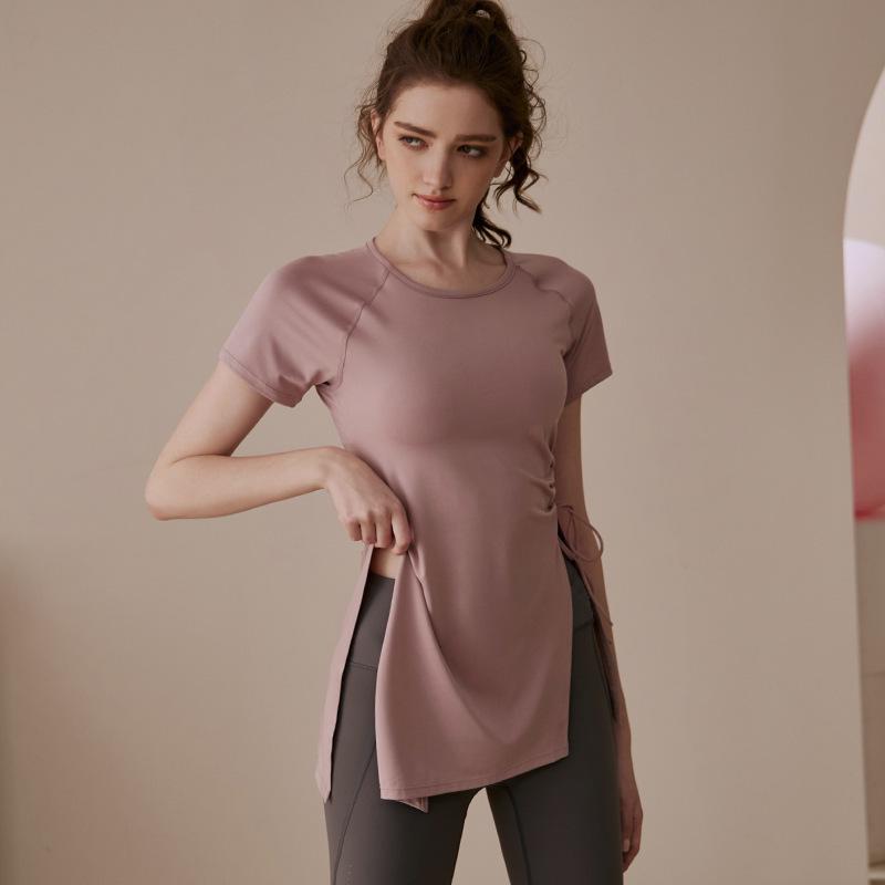 

Женская летняя футболка для йоги высокого класса Camilee - С коротким рукавом, свободная, фитнес-топ на кулиске S розовый