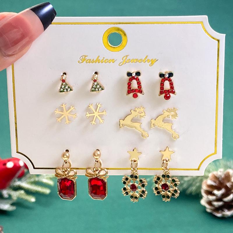 Christmas Earrings Set Colorful Santa Reindeer Snowman Drop Resin Designs Festive Holiday Gift Card Package Accessories