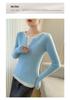Double-Layer Striped Cashmere Knit Sweater with Mixed Neckline for Ladies