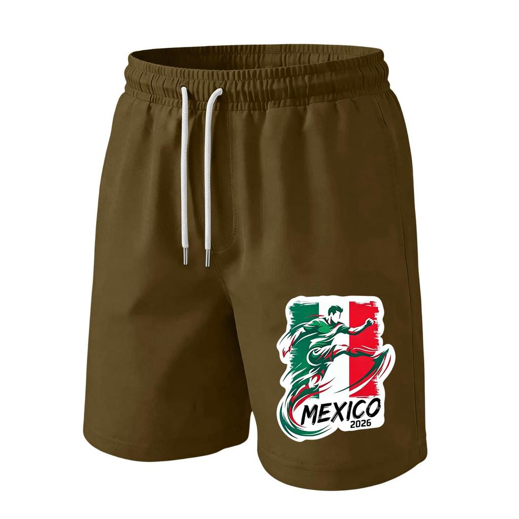 Men’s Drawstring Waist Shorts with Mexico 2026 Inspired Print Casual Loose Fit Sportswear