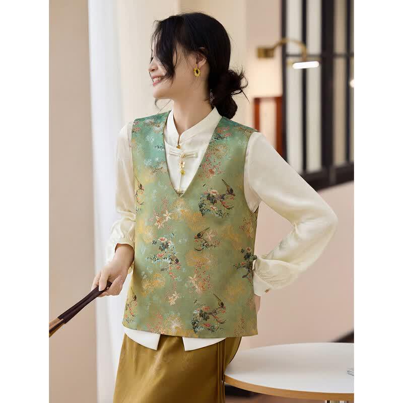 Women's Chinese Style Floral V-Neck Vest Jacket