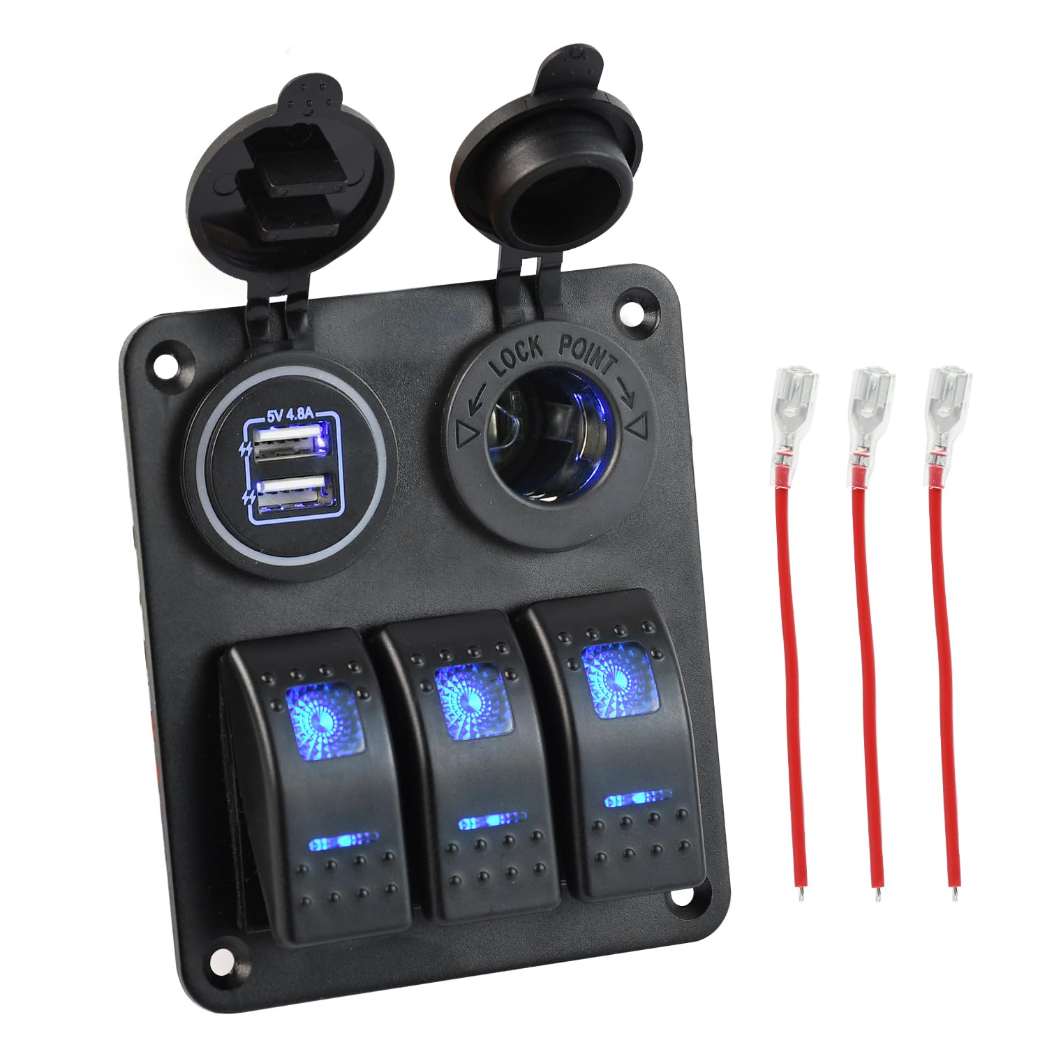 

Chaoxinyizu Waterproof Switch Panel for and Marine with USB Lighter and LED Light Cigarette Lighter DC12-24V 3-Way Cars, Boats, Trucks, Boats, 4.8A