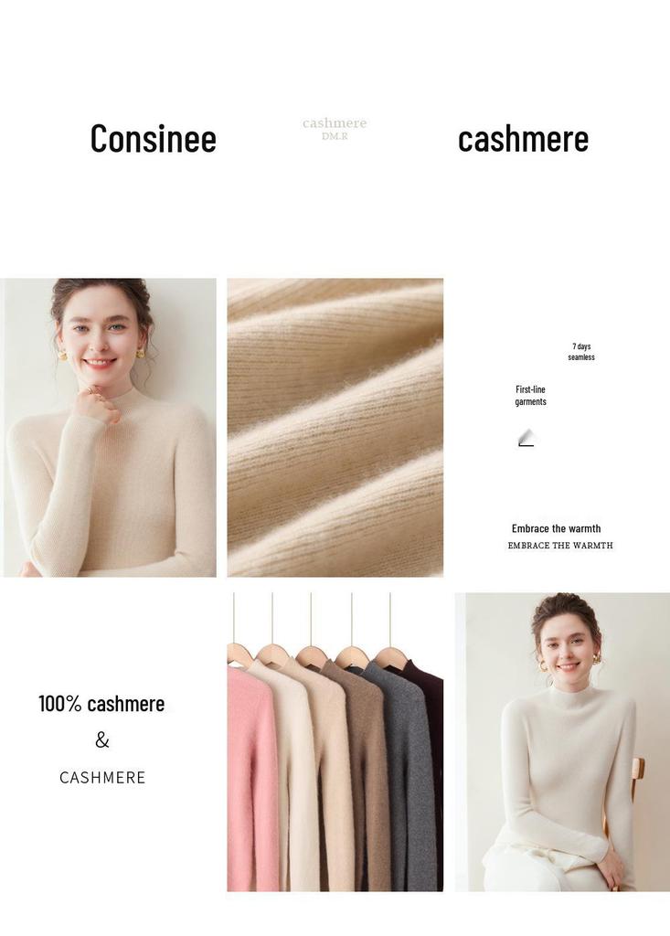 Lekasha Women's Striped Seamless Cashmere Knitwear - High Neck Autumn/Winter Top