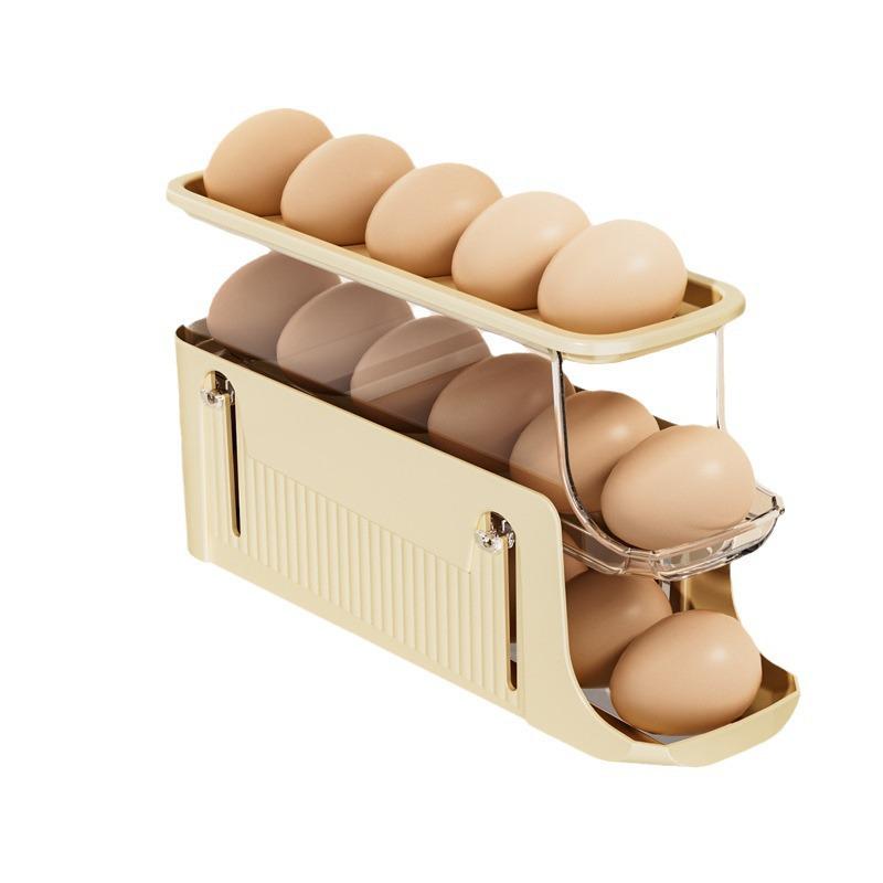 Large Capacity Sliding Egg Roller - Three-Layer Folding Storage Rack for Refrigerator.
