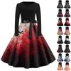 Women's Fashion O-Neck Casual Slim Fit Halloween Printed Long Sleeve Dress