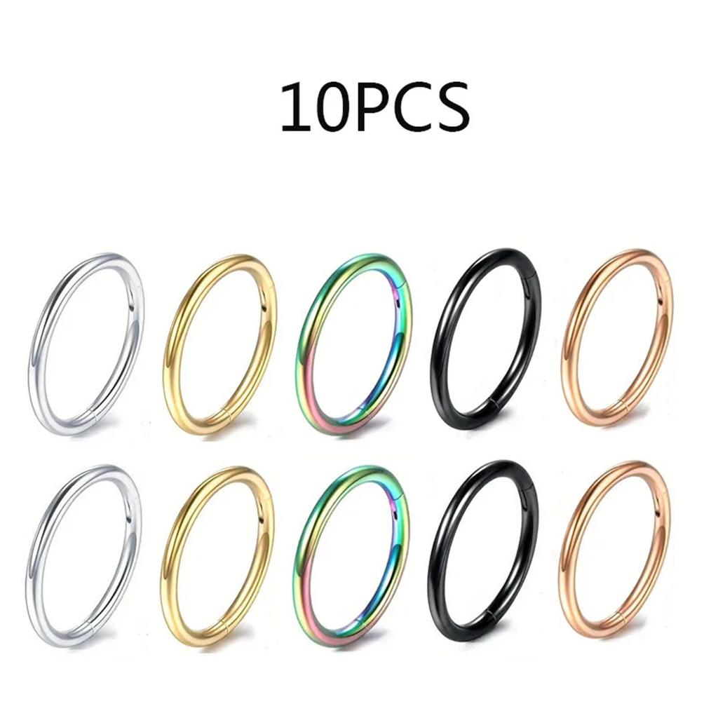5-10 Pcs 16G Stainless Steel Hinged Nose Ring Clicker for Septum Tragus Helix Cartilage Daith Rook Piercing Jewelry