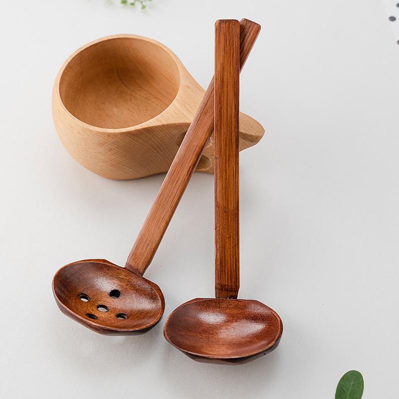 Nanmu Weiqian Spoon Malatang Fishing Spoon Ramen Hot Pot Colander Tableware Japanese Solid Wood Star Anise Tortoise Spoon