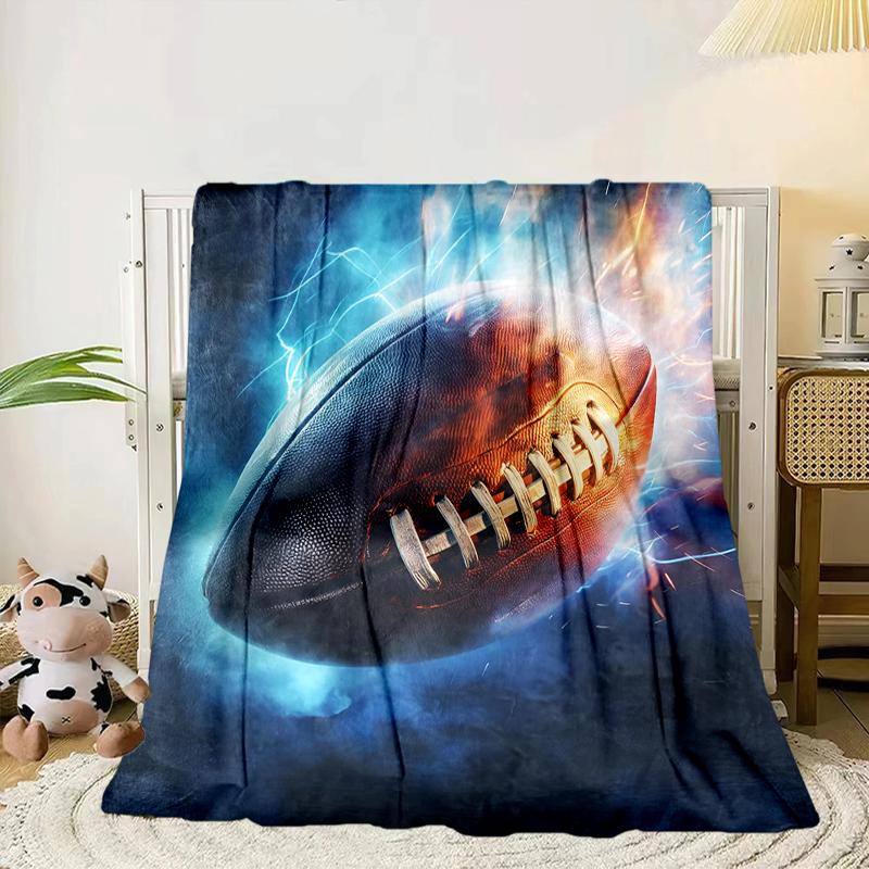 Flaming Football In Action Blanket Flannel Blanket for Bed, Sofa, Camping, Hiking, Picnic Essentials, Gift for Family Fan Gifts