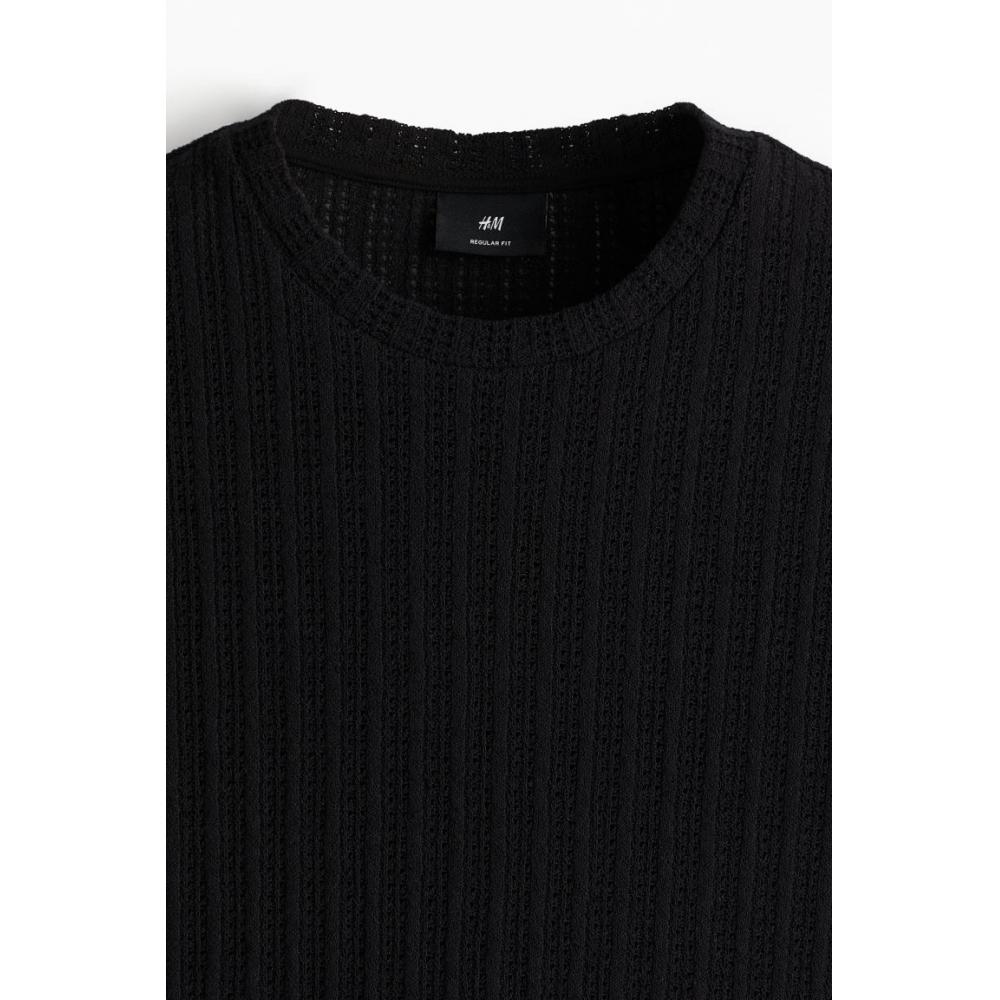 H M crocHeT Look T sHirT Regular fiT Black