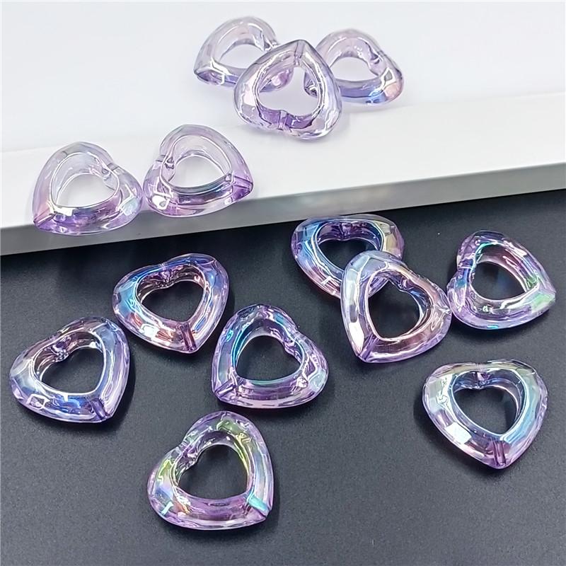 Fashion Transparent DIY Jewelry Accessories Creative Aurora UV Plated Earrings Making Vertical Hole Beads Hollow Magic Color Heart 5pcs