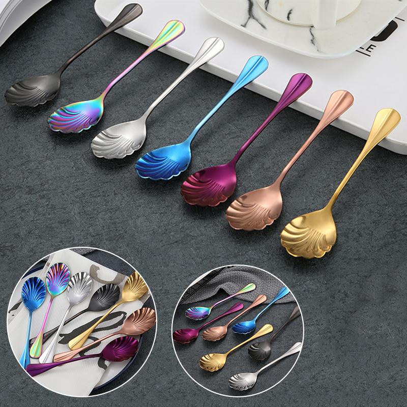 

1PC Напитки Посуда Длинная ручка Strring Ложка Красочный рисунок оболочки Нержавеющая сталь Кухонный инструмент