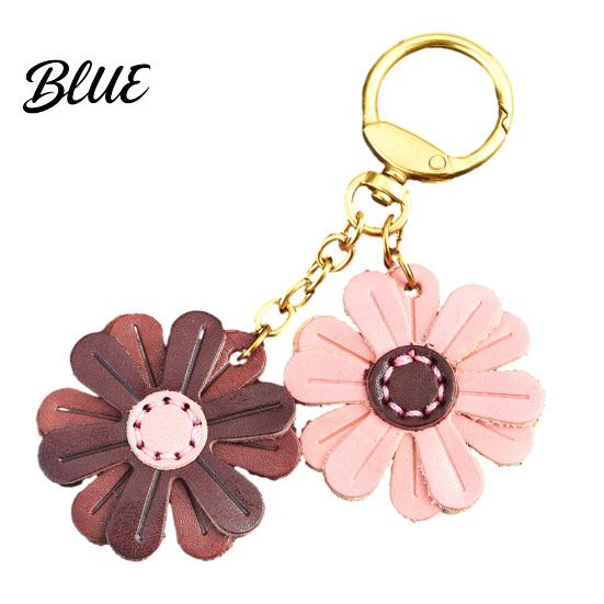 Small Floral Pendant Keychain Double Chrysanthemum Design Retro Style Soft