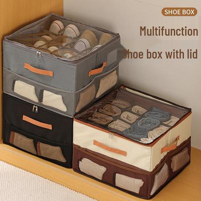 Collapsible Shoe Storage Box with Compartments & Lid for Slippers - Portable Home Organizer