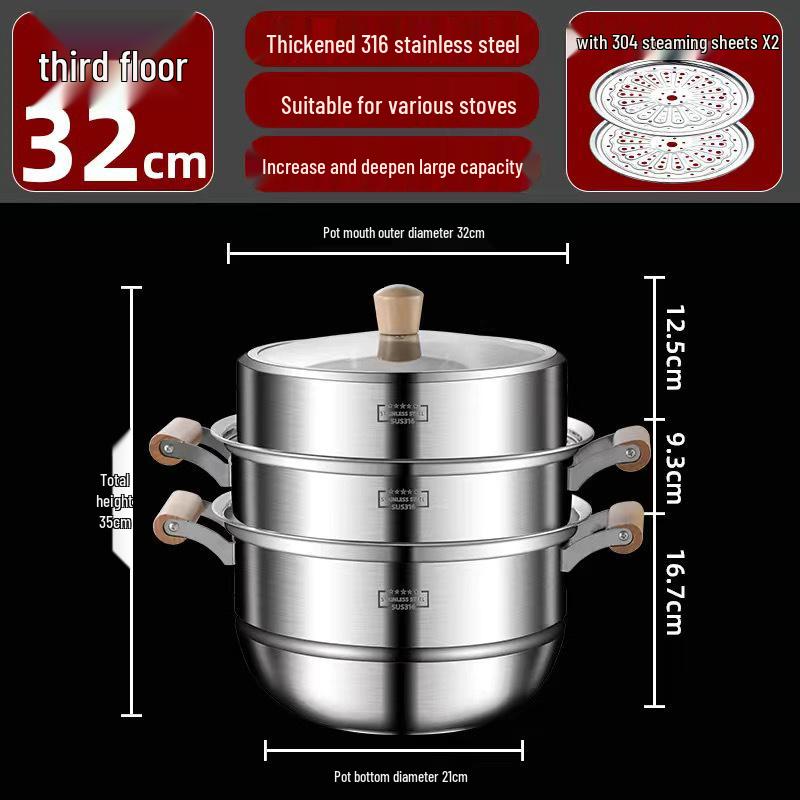 **Two-Layer Anti-Scald Handle Stainless Steel Steamer Pot**